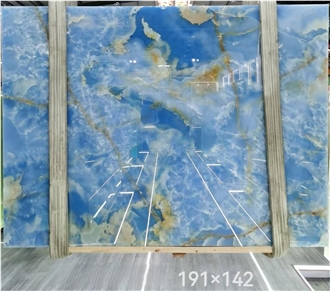 Polished Iran Golden Blue Onyx Slabs For Walls And Floors