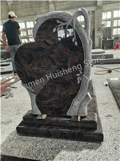 Aurora Granite Engraved Heart Headstone