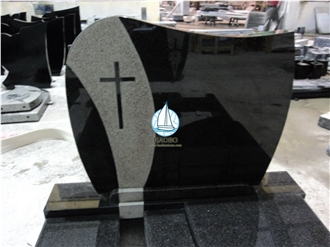 Indian Black Granite Cross Engraved Headstone