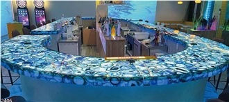 Backlit Blue Agate Semiprecious Stone Commercial Counters