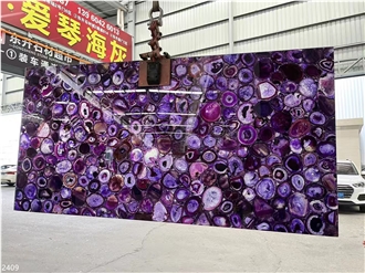 Backlit Purple  Semiprecious Stone Slabs For Wall Kitchen