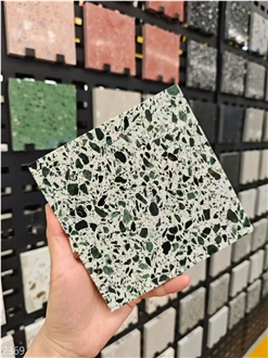 Dark Green Black Grains Terrazzo Tiles