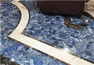 Semiprecious Stone Slabs Blue Backlit Agate For Flooring