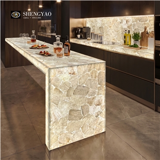 Luxury Backlit Smoky Quartz Semiprecious Stone Kitchen Bar Tops