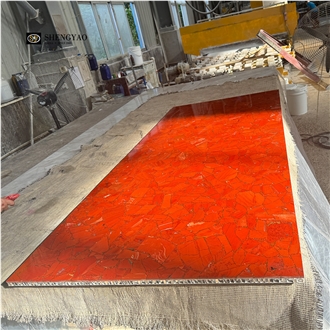 Red Ruby Quartz Stone Decorative Gemstone Slabs For Hotel