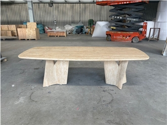 Tri-Branch Travertine Dining Table