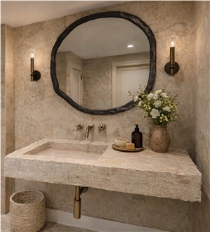 Custom Natural Travertine Solid Sinks For Luxury Bathroom Projects