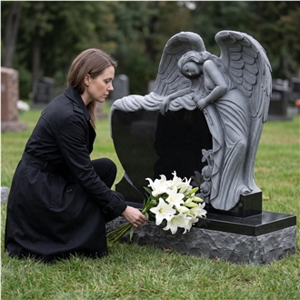 Carved Angel Granite Memorial Headstone