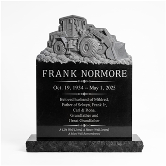 Custom Granite Headstone With Loader Relief Sculpture