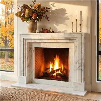 Italian Calacatta Gold Marble Modern Style Fireplace