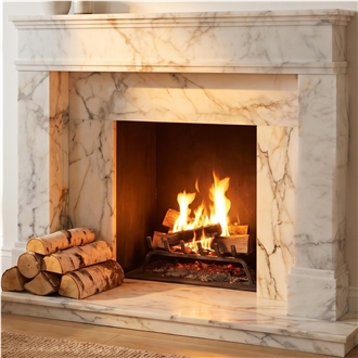 White Italy Calacatta Gold Marble Modern Style Fireplace