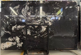 Polished Black Brazilian Cosmic Granite Slabs For Floors