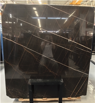 Polished Black Nero Tunisi Marble Slabs For Walls And Floors