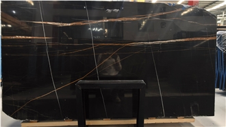 Polished Black Tunisia Noir Aziza Marble Slabs For Floors