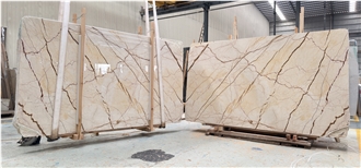 Polished Bookmatched Sofita Beige Marble Slabs For Walls