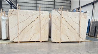 Polished Bookmatched Sofita Gold Marble Slabs For Walls