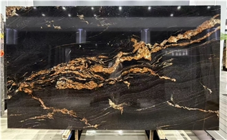 Polished Brazilian Black Magma Gold Granite Slabs For Walls