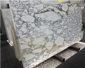 Polished Italian White Arabescato Marble Slabs For Floors