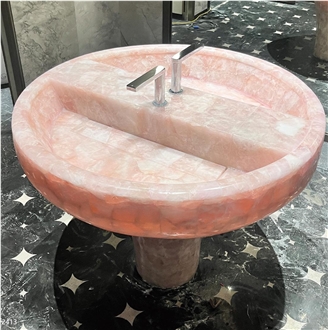 Pink Crystal Semiprecious Artificial Stone Basin