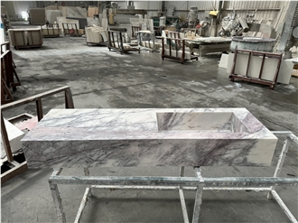 Lilac New York Marble With Integrated Sink Bath Top Unit
