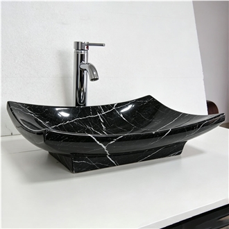 Custom Natural Black Marquina Marble Vessel Sink