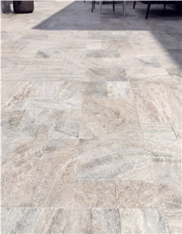 Silver Travertine Cross Cut Pattern Set Flooring