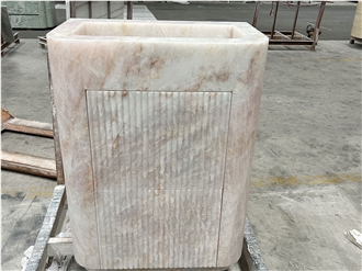 Pink Crystal Quartzite Pedestal Washbasin For High End