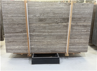 Honed Unfilled Persian Silver Gray Travertine Slabs