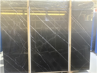 Polished Black Nero St Laurent Marble Slabs For Floors