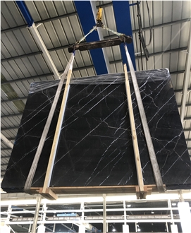 Polished Black Nero St Laurent Marble Slabs For Walls