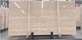 Polished Italian Beige Travertino Navona Slabs For Walls