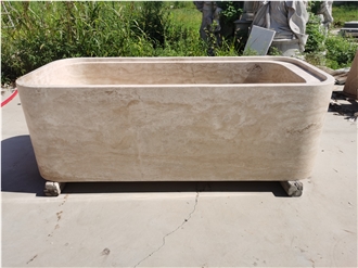 Custom Beige Travertine Bathtub For Bathroom