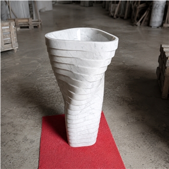 Luxury Carrara White Marble Spiral Carved Pedestal Basins