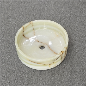 Luxury Natural Green Onyx Round Bathroom Vessel Sink