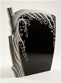 Absolute Black Granite Tree-Carved Headstone