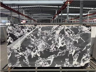 Black Base White Crack Vein Sintered Stone Slabs Polished