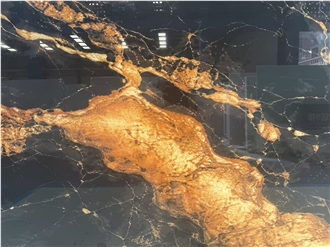 China Black Base & Golden Vein Sintered Stone Slabs