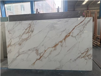 White Base & Brown-Red Vein Polished Sintered Stone Slabs