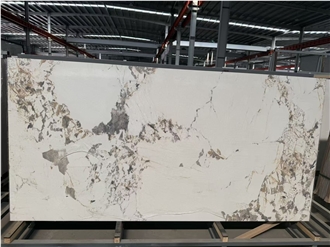 White Base Grey & Brown Fragmented Vein Sintered Stone Slabs