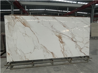 White Base Warm Brown Vein Sintered Stone Slabs Polished