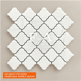 White Dolomiti Marble Polished Arabesque Lantern Mosaic Tiles - Waterjet