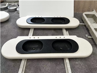Nero Angola Granite With White Limestone Bathroom Countertop Unit