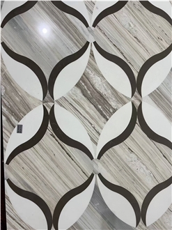 Palissandro White + Crystal White + Bulgari Brown Marble Inlay Waterjet Medallions