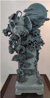 Bluestone Pine Crane Stone Sculpture