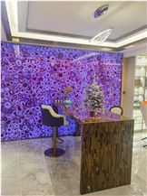 Interior Lounge Arrangement Pink Agate Semiprecious Stone Wall Panel