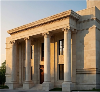 Beige limestone Column and Wall project in 2024