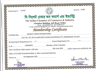 The Sylhet Chamber of Commerce and Industry Certificate